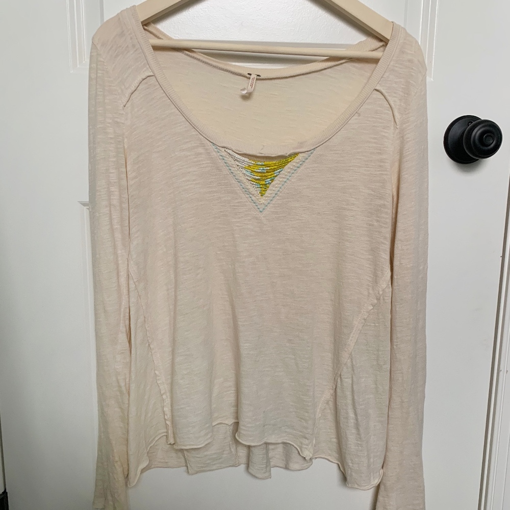 SOLD Free People Beaded V-Neck Henley Tee